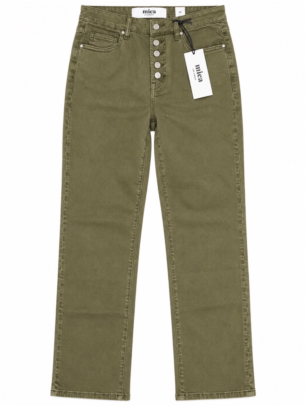 Mica Denim Olive Green High Rise Button Fly Straight Leg Jeans Size 27 NWT